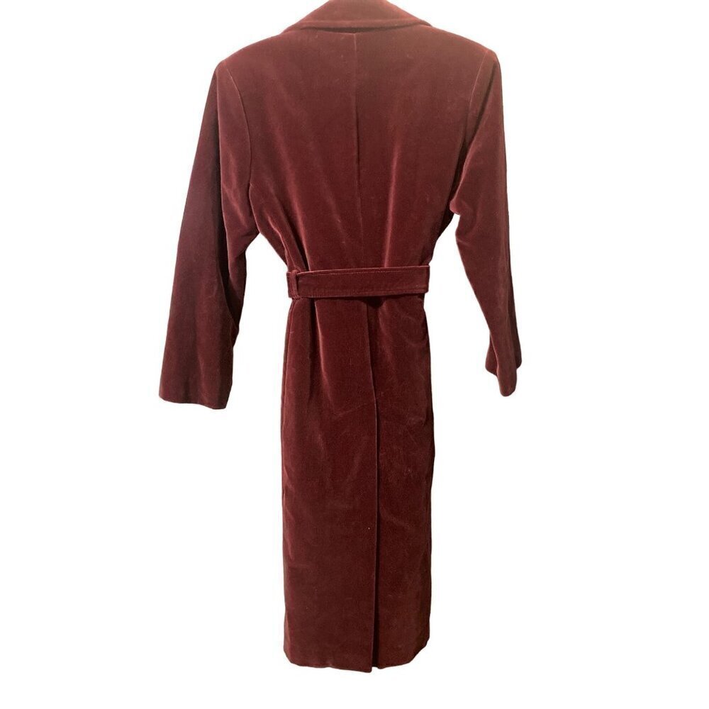 VTG B. Altman & Co Oneup Women's Burgundy Velvet Long Trench Coat Belt PKTS USA - Picture 2 of 9